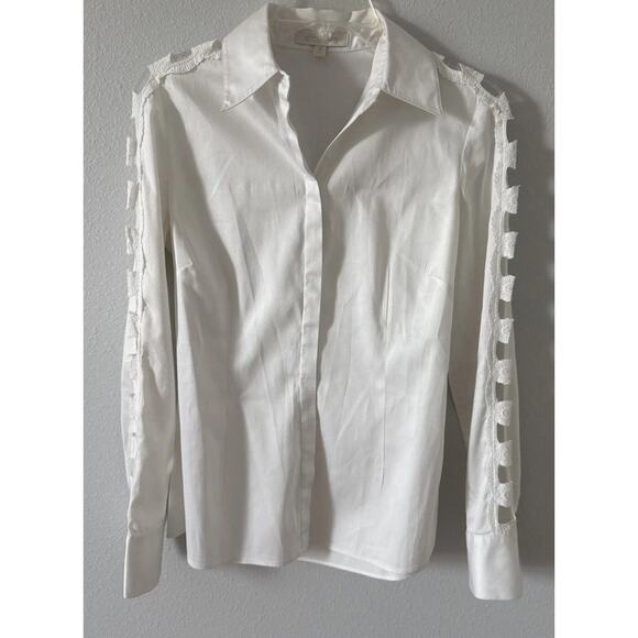 Etcetera womens White button Long Sleeve with pretty cut outs in sleeves Size 2 - Picture 1 of 9